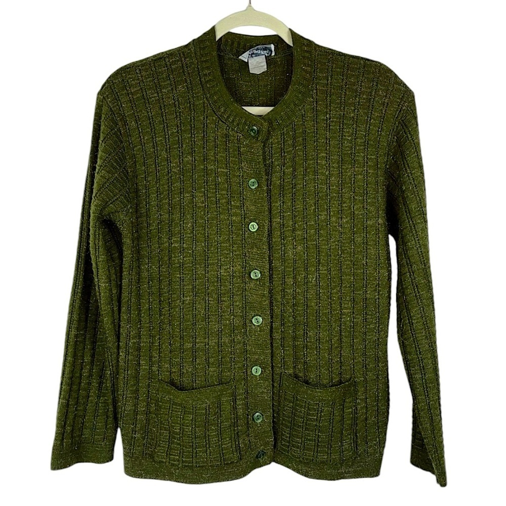 Elegant button down sleeve cardigan metallic textured cardigan Sz S